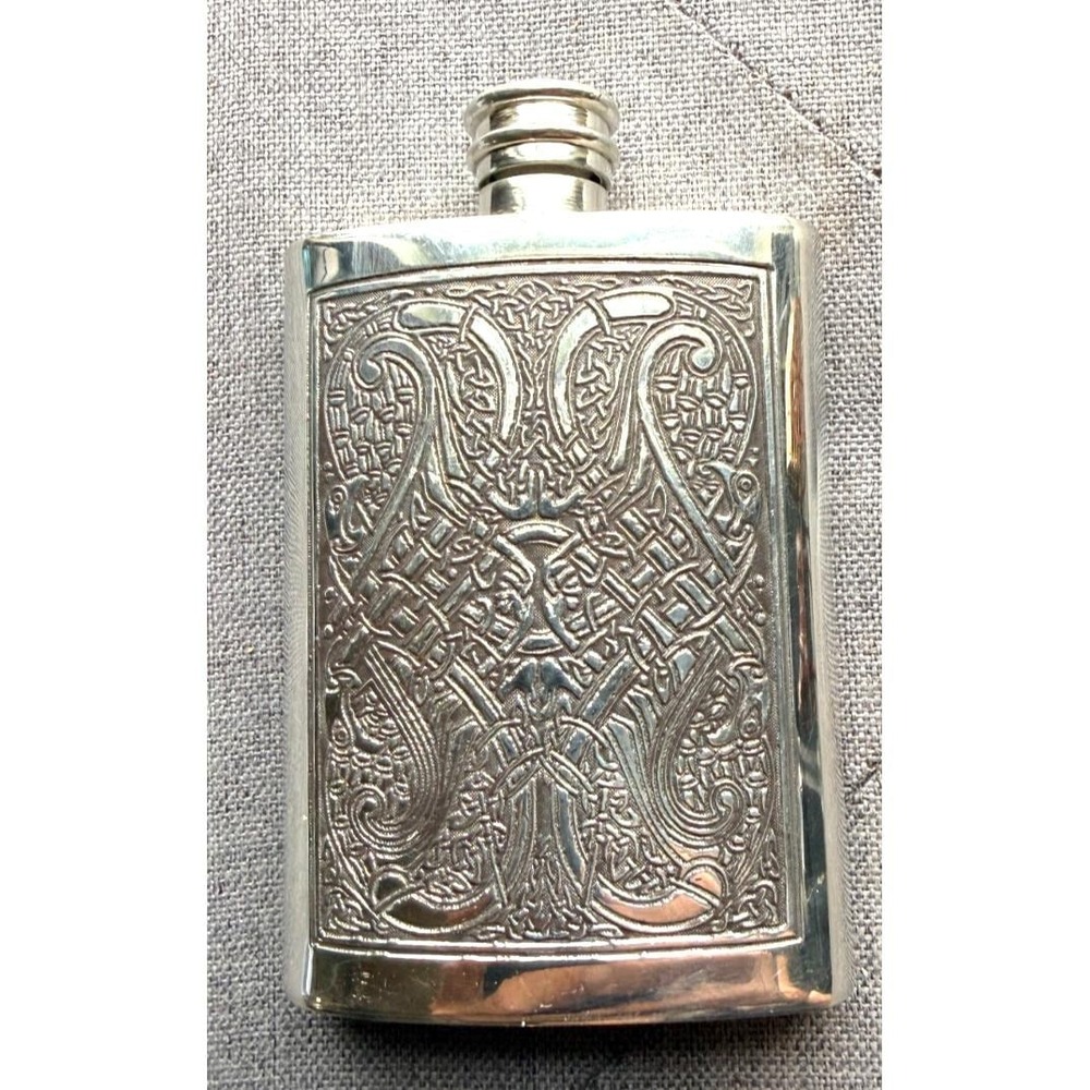 Celtic Pewter Flask Engraved Celtic Design Wedge Hip Boot Flask USA